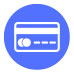 White credit card icon on a blue background