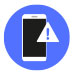 White phone with alert icon on a blue background
